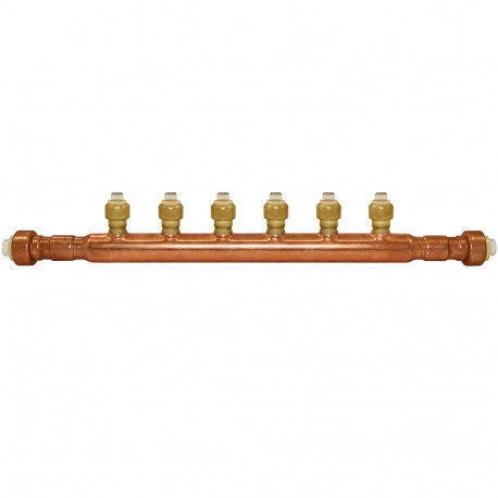 6-port Copper Manifold with 1/2" Push-to-Connect Branches, 3/4" x Open Sioux Chief