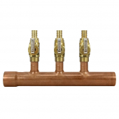3-port Copper Manifold with 1/2" PEX Valves, 1" F x M Sweat Sioux Chief