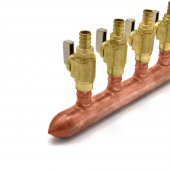 8-port Copper Manifold with 1/2" PEX Valves, 1" Sweat, Closed, Left-Hand Sioux Chief