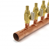 10-port Copper Manifold with 1/2" PEX Valves, 1" Sweat, Closed, Right-Hand Sioux Chief