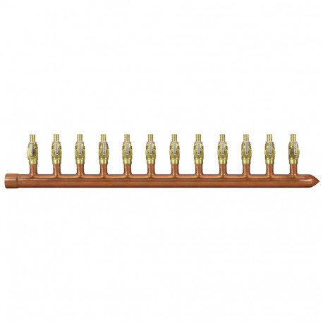 12-port Copper Manifold with 1/2" PEX Valves, 1" Sweat, Closed, Right-Hand Sioux Chief