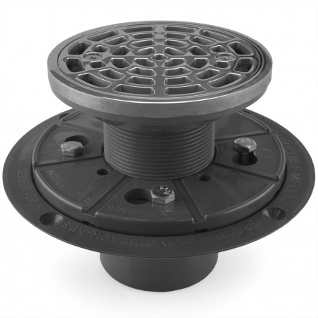 Round PVC Shower Tile/Pan Drain w/ Polished Steel Strainer, 2" Hub x 3" Inside Fit Sioux Chief
