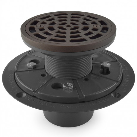 Round PVC Shower Tile/Pan Drain w/ Oil Rubbed Bronze Strainer, 2" Hub x 3" Inside Fit Sioux Chief