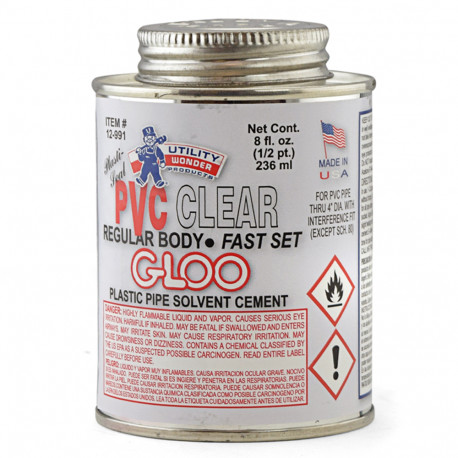 8 oz (1/2 pint) PVC Cement w/ Dauber, Regular-Body Fast-Set, Clear Utility