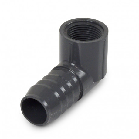 1" Barbed Insert x 3/4" Female NPT 90° PVC Reducing Elbow, Sch 40, Gray Spears