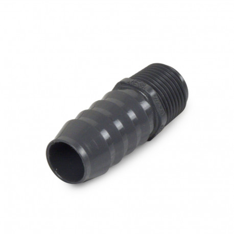 3/4" Barbed Insert x 1/2" Male NPT Threaded PVC Reducing Adapter, Sch 40, Gray Spears