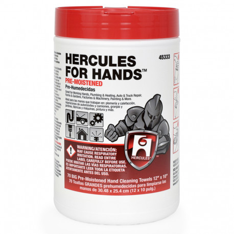 Hercules For Hands Pre-Moistened Hand Wipes, 70 towels/tub Hercules