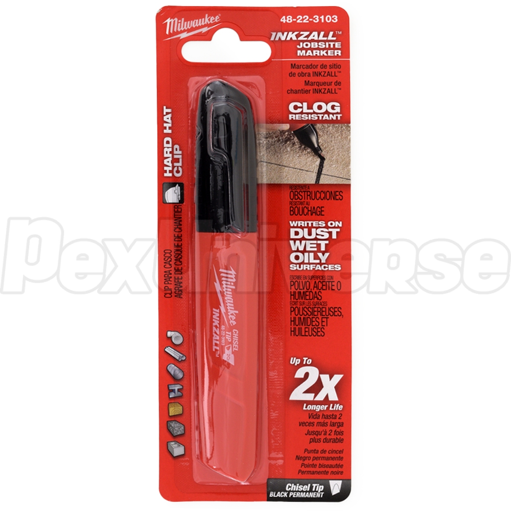 Milwaukee 48-22-3103, Medium Chisel Tip Inkzall Jobsite Marker, Black ...