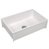 24" x 36" x 10" Floor Mop Sink/Basin w/ Elevated Shelf, DuraStone Fiberglass, Flock White Mustee