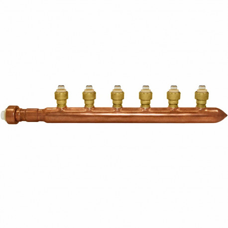 6-port Copper Manifold with 1/2" Push-to-Connect Branches, 3/4" x Closed Sioux Chief