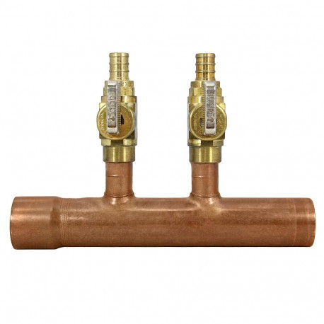 2-port Copper Manifold with 1/2" PEX Valves, 1" F x M Sweat Sioux Chief