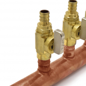 4-port Copper Manifold with 1/2" PEX Valves, 1" F x M Sweat Sioux Chief