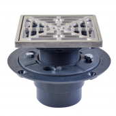 Square PVC Shower Tile/Pan Drain w/ Polished St. Steel Strainer, 2" Hub x 3" Inside Fit (less test plug) Sioux Chief