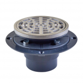 Round PVC Shower Tile/Pan Drain w/ Polished St. Steel Strainer, 2" Hub x 3" Inside Fit (less test plug) Sioux Chief