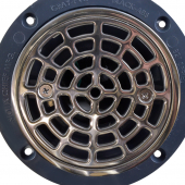 Round PVC Shower Tile/Pan Drain w/ Polished St. Steel Strainer, 2" Hub x 3" Inside Fit (less test plug) Sioux Chief