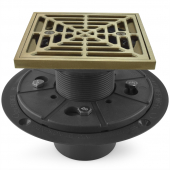 Square PVC Shower Tile/Pan Drain w/ Brushed Bronze Strainer, 2" Hub x 3" Inside Fit Sioux Chief