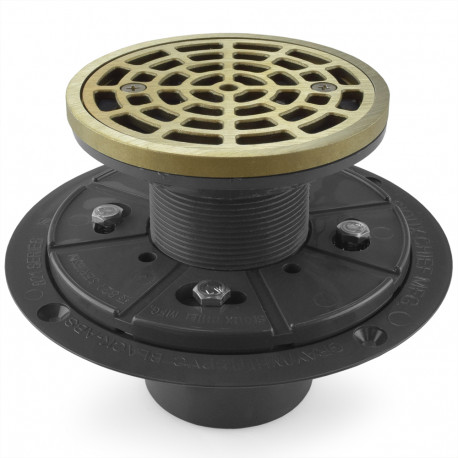 Round PVC Shower Tile/Pan Drain w/ Brushed Bronze Strainer, 2" Hub x 3" Inside Fit Sioux Chief