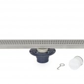 26" long, StreamLine Stainless Steel Linear Shower Pan Drain w/ Square Holes Strainer, 2" PVC Hub Sioux Chief