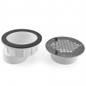 2" Hub PVC, Offset Shower Module Drain (Solvent Weld) w/ Screw-On Strainer Sioux Chief