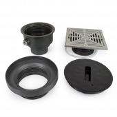 FinishLine Adjustable Floor Drain Complete Assembly, Square, St. Steel, 3" Cast Iron No-Hub Sioux Chief