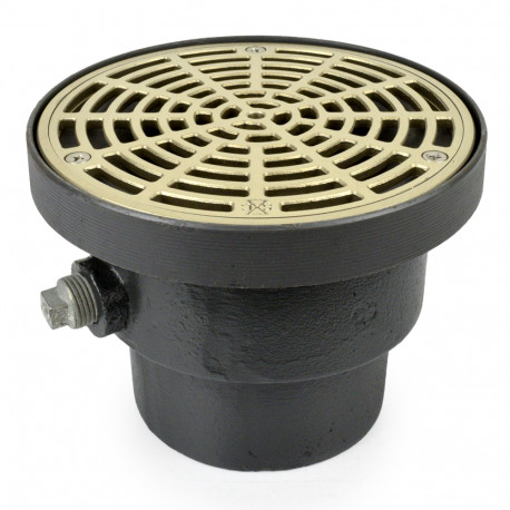 FinishLine Adjustable Floor Drain Complete Assembly, Round, Nickel-Bronze, 4" Cast Iron No-Hub Sioux Chief
