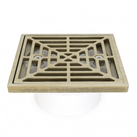 PVC Floor Drain w/ Square Nickel Bronze Strainer & Ring, 2" Hub x 3" Inside Fit Sioux Chief