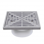 PVC Floor Drain w/ Square Matte Stainless Steel Strainer & Ring, 2" Hub x 3" Inside Fit Sioux Chief