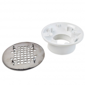 Low-Profile (Short) PVC Floor Drain w/ Round Stainless Steel Strainer, 2" Hub x 3" Inside Fit Sioux Chief