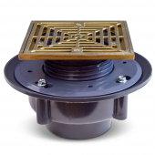 High-Capacity, Square PVC Shower Tile/Pan Drain w/ Brushed Bronze Strainer, 3" Hub Sioux Chief