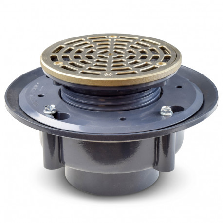 High-Capacity, Round PVC Shower Tile/Pan Drain w/ Brushed Bronze Strainer, 3" Hub Sioux Chief