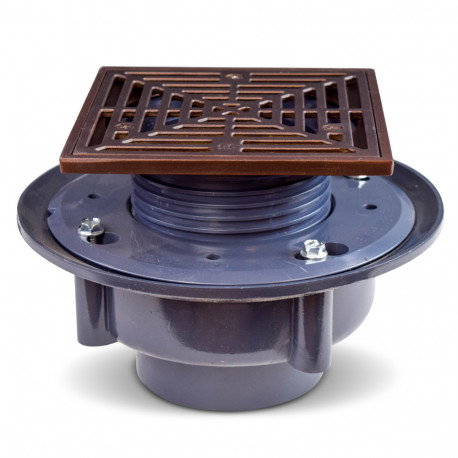 High-Capacity, Square PVC Shower Tile/Pan Drain w/ Oil Rubbed Bronze Strainer, 3" Hub Sioux Chief