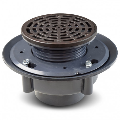 High-Capacity, Round PVC Shower Tile/Pan Drain w/ Oil Rubbed Bronze Strainer, 3" Hub Sioux Chief