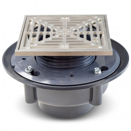 High-Capacity, Square PVC Shower Tile/Pan Drain w/ Matte St. Steel Strainer, 3" Hub Sioux Chief