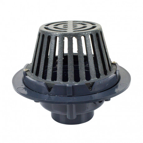 PVC Roof Drain w/ Enameled Cast Iron Dome Strainer, 3" PVC Hub Sioux Chief