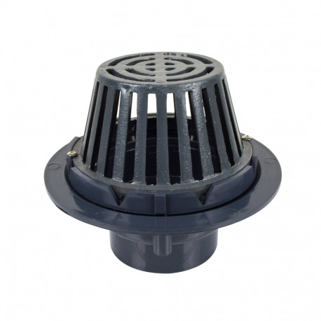 PVC Roof Drain w/ Enameled Cast Iron Dome Strainer, 4" PVC Hub Sioux Chief