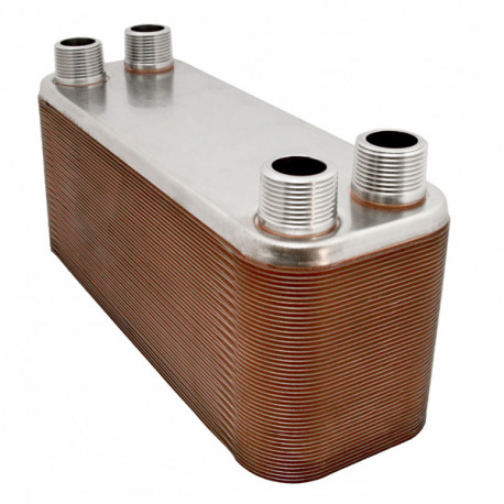 60-Plate, 4-1/4" x 12" Brazed Plate Heat Exchanger with 1" MNPT Ports Everhot