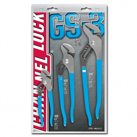 GS-3 Channellock Straight Jaw Tongue and Groove Pliers Gift Set (incl. 6.5" 426, 9.5" 420 and 12" 440 models) Channellock