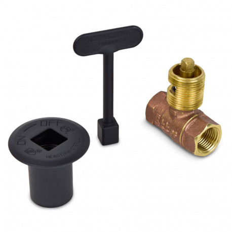 HearthMaster Straight Log Lighter Gas Valve Kit (Valve, Black Flange and Key), NG or LP Sioux Chief