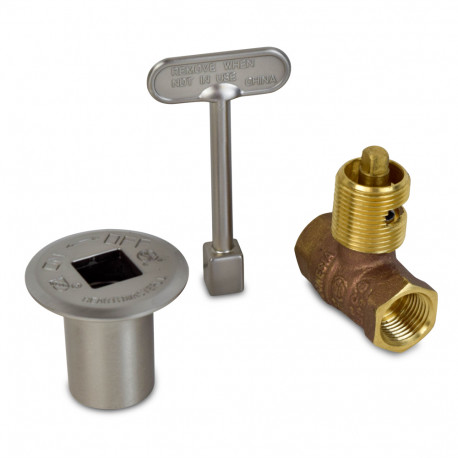 HearthMaster Straight Log Lighter Gas Valve Kit (Valve, Brushed Nickel Flange and Key), NG or LP Sioux Chief