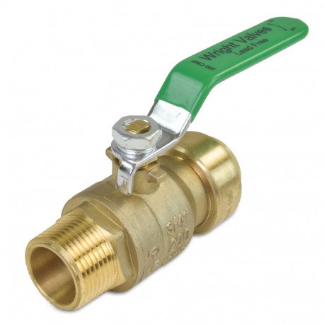 3/4" Push To Connect x 3/4" MPT Brass Ball Valve, Lead-Free Wright Valves