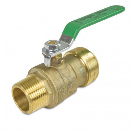 1" Push To Connect x 1" MPT Brass Ball Valve, Lead-Free Wright Valves