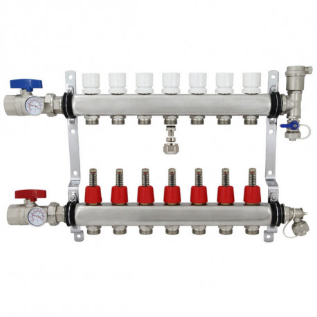 7-branch Stainless Steel Radiant Heat Manifold Set w/ 1/2" PEX adapters Rifeng