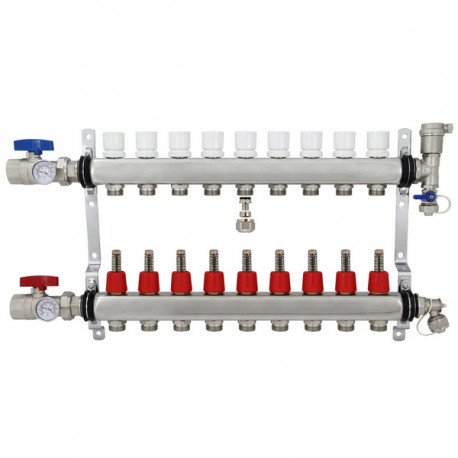 9-branch Stainless Steel Radiant Heat Manifold Set w/ 1/2" PEX adapters Rifeng