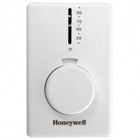 T4398A Line Voltage Thermostat w/ Thermometer, SPST, Electric Heat Only, 120/208/240/277V, 5000W Honeywell