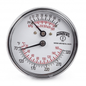 Tridicator Gauge, 70-320F, 0-75 psi, 1/4" NPT w/ Extension, 2-1/2" Dial Winters