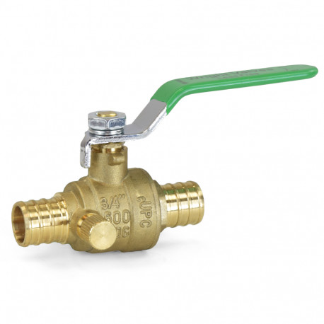 3/4" PEX Brass Ball Valve w/ Waste Outlet, Full Port (Lead-Free) Wright Valves